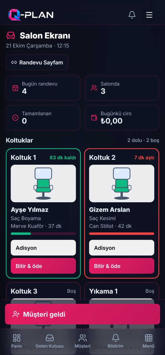 Telefonda salon ekranı